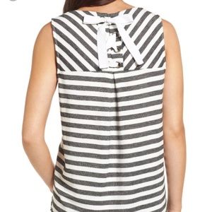 Caslon tie back high low tank striped navy